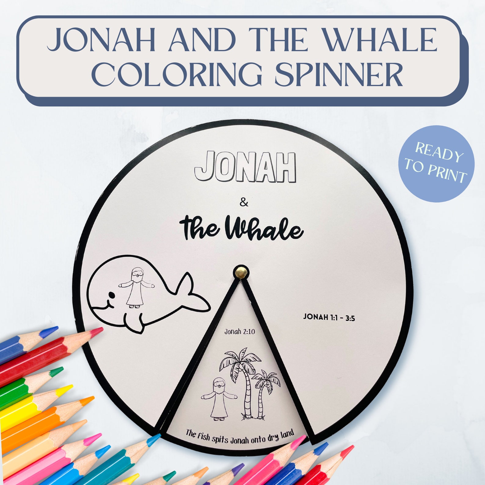 Jonah and the Whale Coloring Spinner Wheel | Bible Craft (digital ...