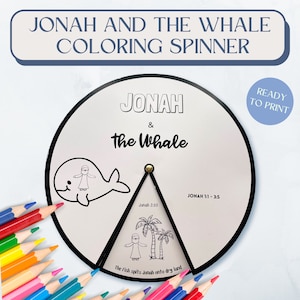 Jonah and the Whale coloring spinner wheel| Jonah and the Whale craft| Sunday school craft| Kids ministry craftl Bible activity for kids|