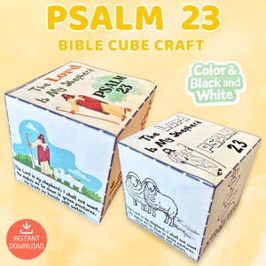 Manualidad del cubo del Salmo 23, actividad con versículos bíblicos para la escuela dominical (descarga digital)