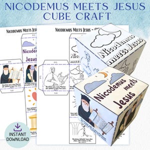 Nikodemus trifft Jesus Sonntagsschule Färbung Cube Craft - Kids Ministium Bibel Aktivität & Homeschool Papier Handwerk Projekt
