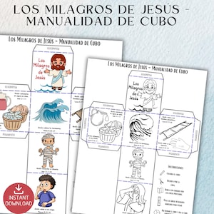 SPANISH - Miracles of Jesus Sunday School Craft Miracles of Jesus Coloring Paper Cube Craft, Kids Ministry Bible Activity Homeschool Project