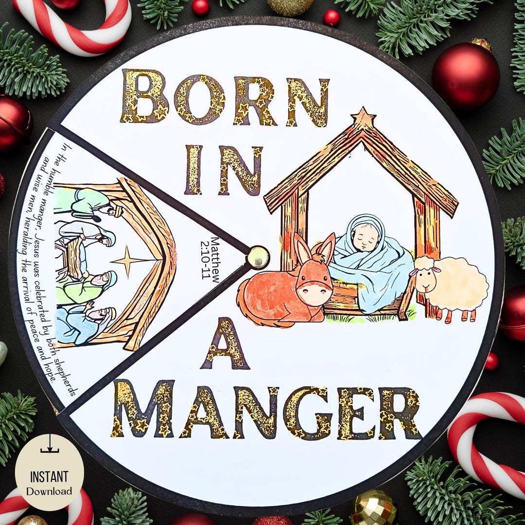 Printable Jesus is Born in a Manger Coloring Spinner Wheel Nativity ...