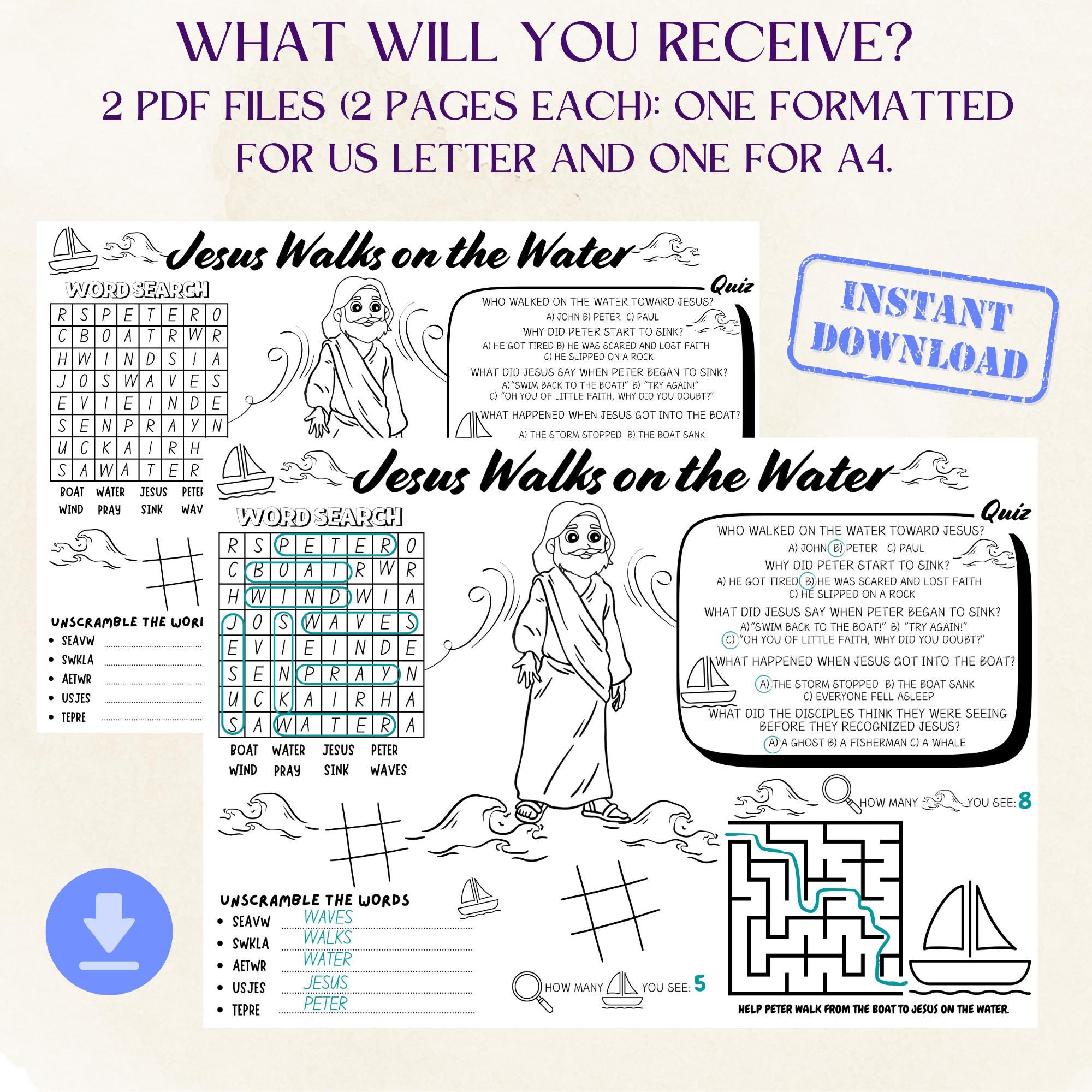 Printable Jesus Walks on Water Activity Placemat, Sunday School Craft ...