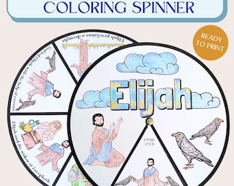 Ruleta para colorear de Elías, manualidad bíblica para niños (descarga digital)