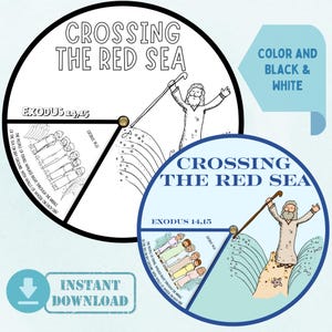 Crossing the Red Sea Spinner Wheel, Bible Coloring Craft for Kids,  Sunday School Homeschool & Kids Ministry Exodus Lesson, Moses paper game