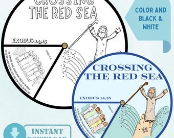 Crossing the Red Sea Spinner Wheel, Bible Coloring Craft for Kids,  Sunday School Homeschool & Kids Ministry Exodus Lesson, Moses paper game