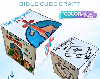 Printable John 3:16 Cube Craft, The Good News Bible Verse Memory Game, Sunday School Coloring Activity
