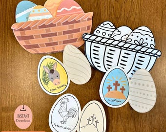 Easter Story Basket Easter eggs for kids| Printable Sunday School Craft| Holy Week Activity| Easter lesson Timeline| He is risen bible craft
