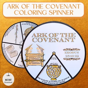 Sunday School Craft - Printable Ark of the Covenant Coloring Spinner Wheel, Kids Ministry Activity and Homeschool Bible Project