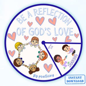 Printable God is Love Coloring Spinner Wheel Sunday School Craft, Bible Activity, How to Love Like God Lesson for Kids, Kindness Memory Game