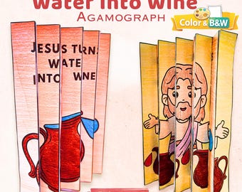 Jesús convierte el agua en vino: manualidad con agamógrafo – Actividad bíblica para la escuela dominical (descarga digital)