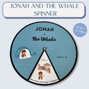 Afdrukbaar spinnewiel Jona en de walvis | Jonah Craft | Zondagsschoolknutselen | Activiteit kinderbediening | Jona Bijbelverhaal | Bijbeltekst