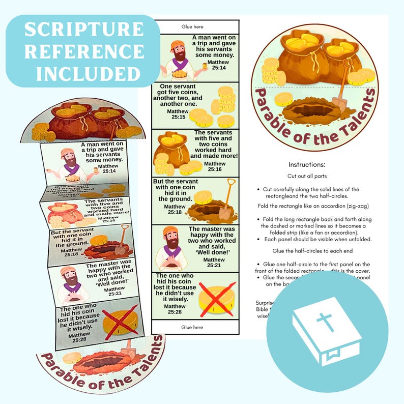 Parable of the Talents Craft | Printable Sunday School Folding Coloring ...