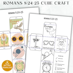 Romans 8:24-25 Cube Craft| Printable Bible Activity| Bible Verse Memory Game| Christian Sunday School & Ministry Crafts| Coloring Pages