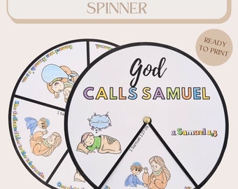 Printable Coloring Spinner Wheel: God Calls Samuel, Eli and Samuel Craft,  Sunday School Activity, Kids Ministry Craft, Bible Verses Craft