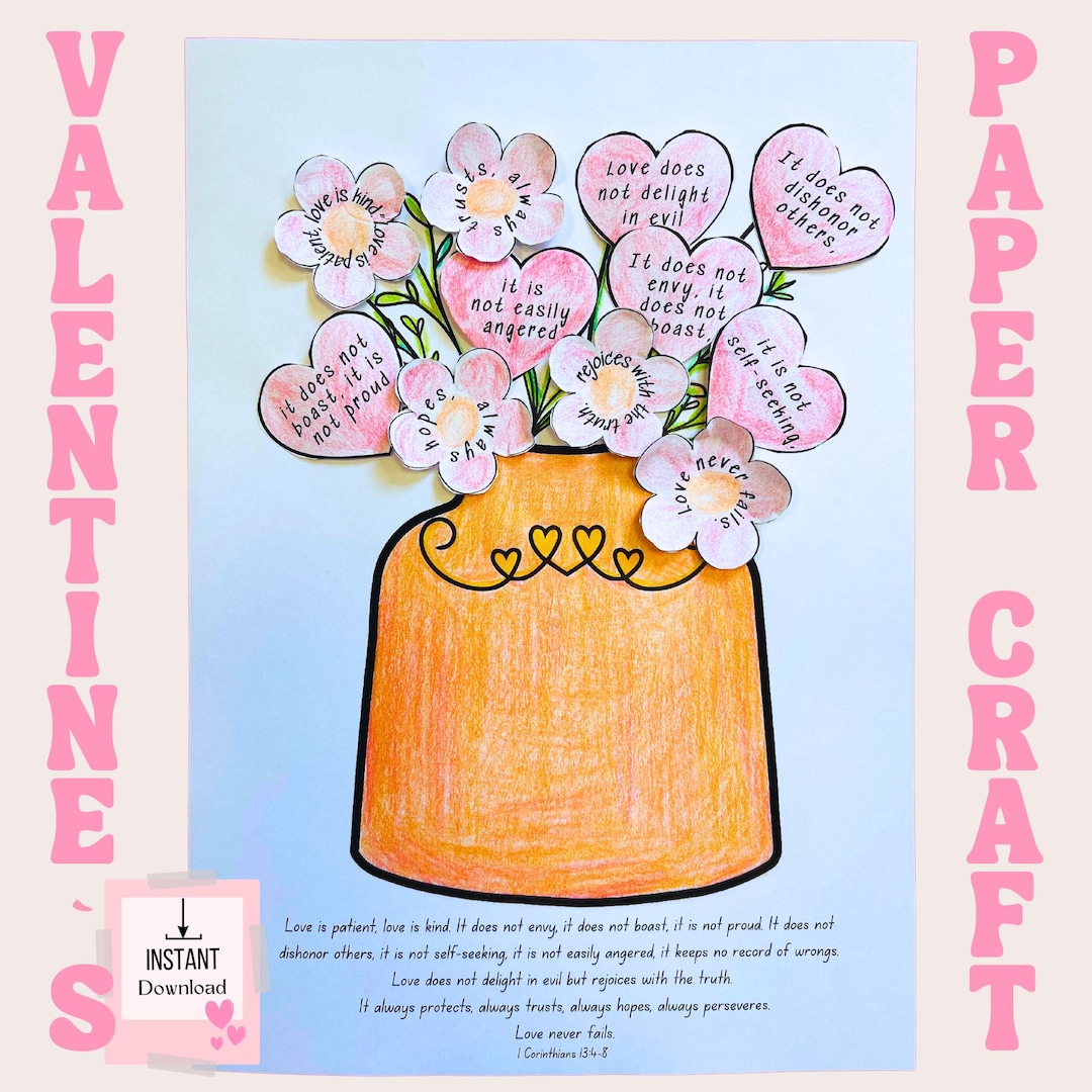 Christian Kids Valentine’s Day Craft, 1 Corinthians 13 Love-themed Cut ...