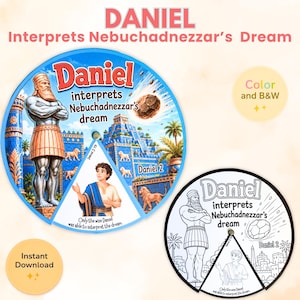 Afdrukbare Daniel interpreteert Nebukadnezars droomambacht, zondagsschoolkleuren spinnerwiel, homeschool-bijbelactiviteit