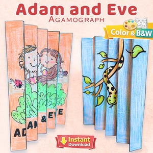 Printable Adam and Eve Agamograph, Sunday School Craft, Instant Download Bible Activity,  Adam and Eve Deceived in the Garden of Eden Game