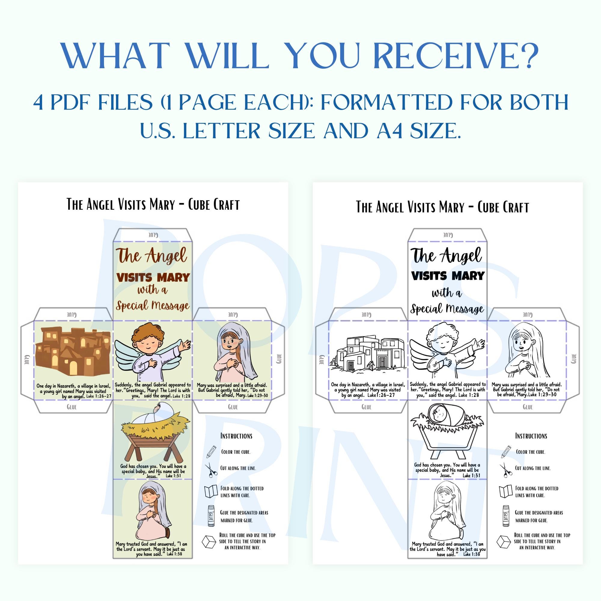 Printable Angel Visits Mary 3D Cube Craft | Nativity Bible Activity ...