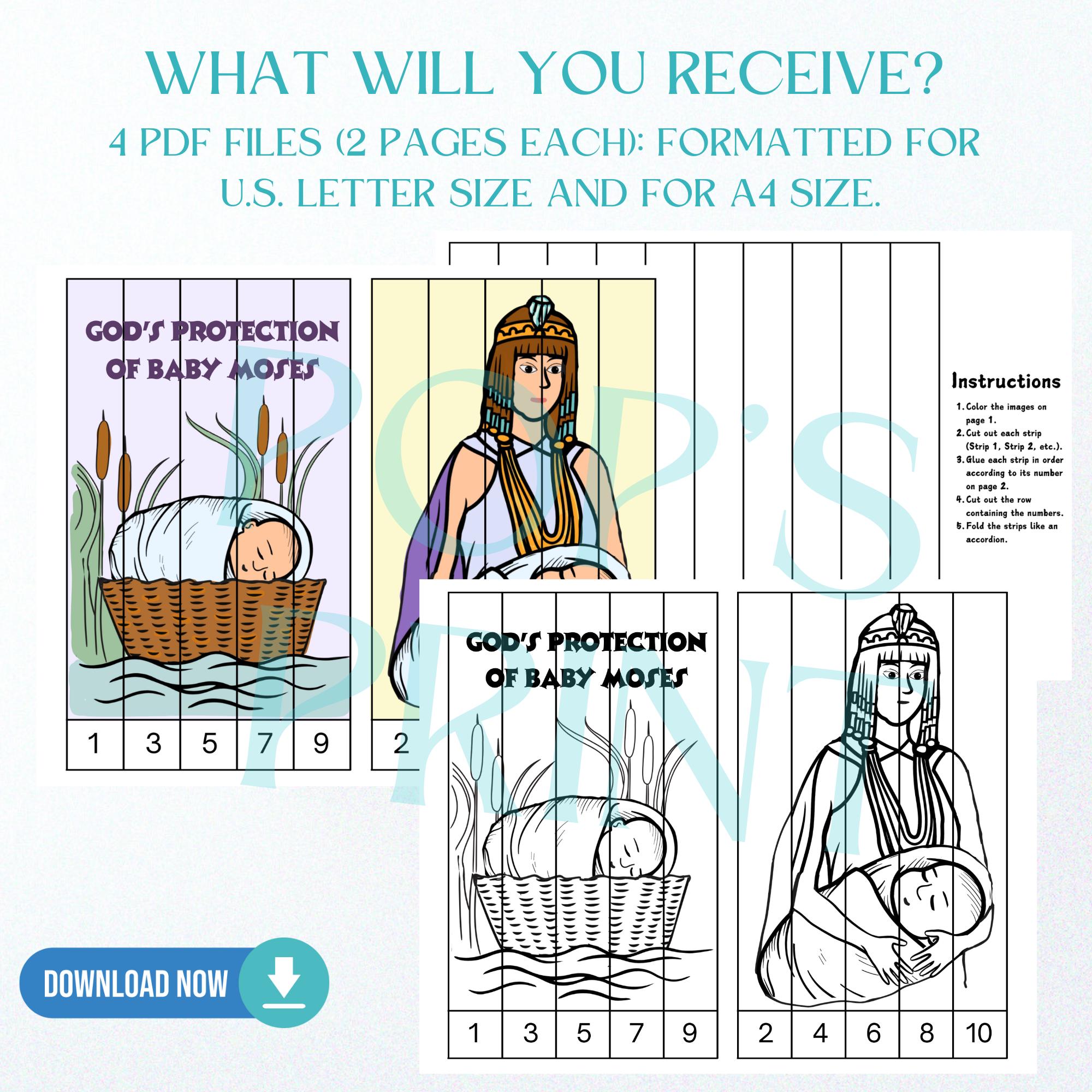 印刷可能な神のモーセの保護、日曜学校の工作と子供向け聖書ぬり絵アクティビティ、聖書物語PDFの即時ダウンロード - Etsy 日本, image size:2000x2000