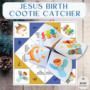 The Birth of Jesus cootie catcher| Sunday school craft| Cootie catcher| Printable bible craft| Fortune teller| Nativity craft