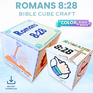 Romans 8:28 Cube Craft, Sunday School Printable Bible Activity, Scripture Learning, Memorize Bible Verse
