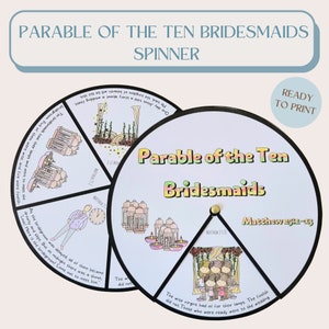Sunday School Craft - Parable of the Ten Bridesmaids Coloring Spinner Wheel, Printable Kids Ministry Activity and Homeschool Bible Project