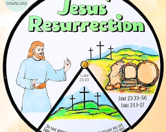 Printable Sunday School Craft Jesus Resurrection Coloring Spinner Wheel Kids Ministry Resurrection Sunday Activity Homeschool Holy Week PDF