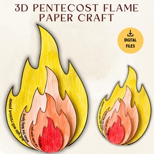 Fiamma di Pentecoste in 3D/Attività per la scuola domenicale per bambini/Download immediato/Spirito Santo/Lavoretto con carta da colorare/Giorno di Pentecoste/Vangelo