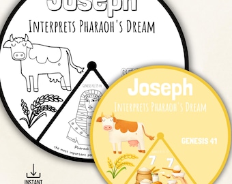 Joseph Interprets Pharaoh's Dream Coloring Spinner Wheel| Sunday School Craft| Joseph Bible Lesson| Printable Bible Activity