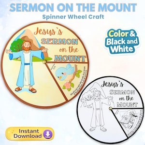 Sermon on the Mount Coloring Wheel, Printable Sunday School Bible Craft (Digital Download)