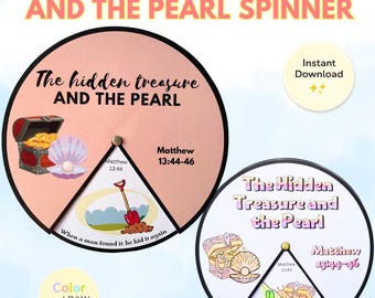 Printable Parable of the Hidden Treasure & Pearl of Great Price Coloring Spinner Wheel | Bible Craft Activity | Sunday School Resource