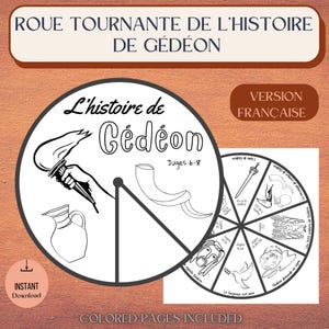 L'histoire de Gédéon - Roue à coloriertounante|活動を注ぐ l'école du dimanche|ゲデオンぬりえスピナー| Leçon biblique sur Gédéon