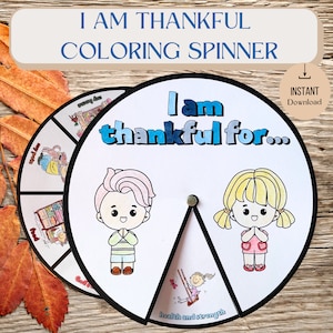 Printable Thanksgiving Spinner Wheel Activity for Kids, Sunday School Craft, Fall Autumn Activity & Coloring Page, Gratitude Lesson