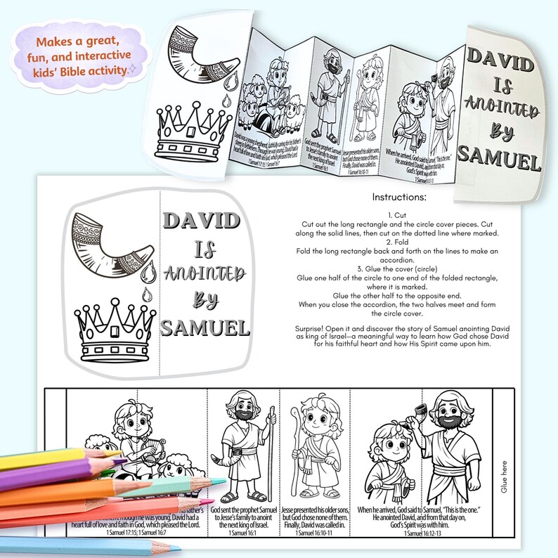 David Anointed by Samuel Bible Craft | Folding Surprise Printable ...