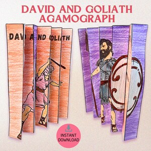 Printable David and Goliath Agamograph – Sunday School Craft, Instant Download Bible Story Activity & Coloring Template for Kids, Homeschool