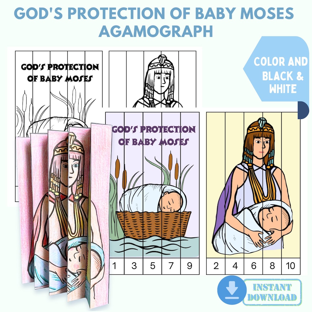 印刷可能な神のモーセの保護、日曜学校の工作と子供向け聖書ぬり絵アクティビティ、聖書物語PDFの即時ダウンロード - Etsy 日本, image size:1080x1080