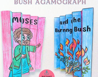 Agamographe Moïse et le buisson ardent imprimable – École du dimanche et activité de coloriage Moïse pour les enfants, leçon biblique sur l'Exode sur le mont Horeb