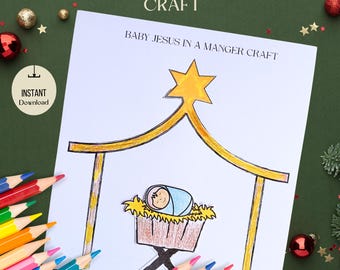 Baby Jesus in a Manger Craft, Sunday School Nativity Activity for Kids, Christmas Kids Coloring Pages, Printable Birth of Jesus DIY, Advent