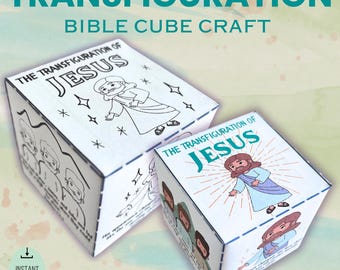 Lección de Transfiguración para niños / Manualidad de cubo / Actividad bíblica imprimible para la escuela dominical / Juego / Manualidad de papel / Transfiguración DIY / Nuevo Testamento