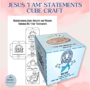 Printable Jesus &#39;I AM&#39; statements Cube Craft, 3D  Printable Bible Activity, Memory Game, Kids Bible Lesson, Sunday School, Christian Crafts