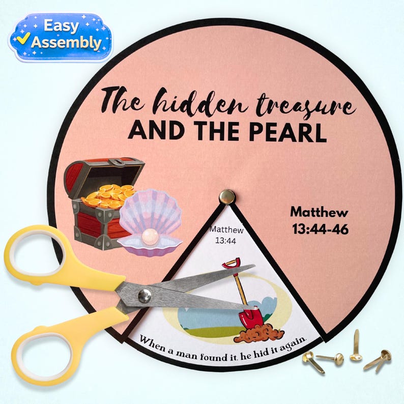 Printable Parable of the Hidden Treasure & Pearl of Great Price Coloring Spinner Wheel | Bible Craft Activity | Sunday School Resource image 3