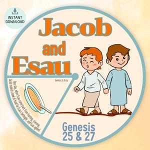 Printable Jacob and Esau Sunday School Craft, Kids&#39; Ministry Bible Activity, Coloring Spinner Wheel, Homeschool Old Testament Project PDF