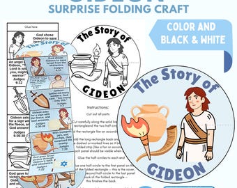 Printable Gideon Folding Surprise Booklet, Sunday School Craft, Homeschool Bible Lesson, Kids Church Coloring Page PDF, Bible Story Activity