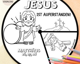 Druckbare Sonntagsschul-Bastelvorlage: Jesus ist auferstanden, Kindergottesdienst-Ausmalvorlage Bibelunterricht Homeschooling Deutsch