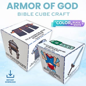 The Armor of God Cube Craft, Sunday School Printable Bible Activity, Memory Game, Kids Bible Lesson