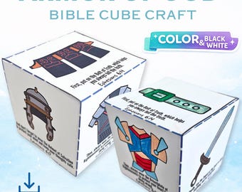 The Armor of God Cube Craft, Sunday School Printable Bible Activity, Memory Game, Kids Bible Lesson
