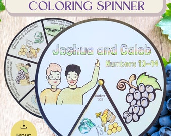 Sunday School Craft - Printable Joshua and Caleb Coloring Spinner Wheel, Kids Ministry Bible Activity, Homeschool Bible Verse Project
