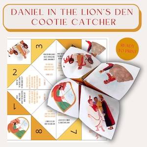 Daniel in the lion&#39;s den cootie catcher| Sunday school craft| Cootie catcher| Printable bible craft| Fortune teller| Daniel craft