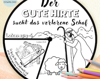 Druckbare Sonntagsschul-Bastelvorlage, Der gute Hirte sucht das verlorene Schaf – Kindergottesdienst-Ausmalvorlage, Bibelunterricht, Deutsch